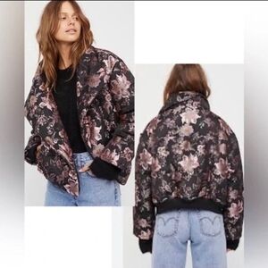 Free People Floral Jacquard Puffer Jacket Coat Bomber Small